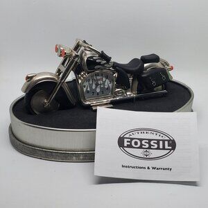 2004 Rare Fossil Motorcycle With Flames Desk Clock Collector's Timepiece